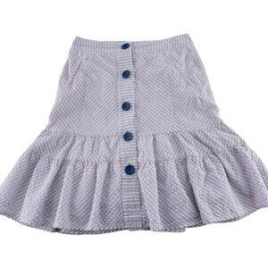 Odille‎ Womens Blue & White Striped Ruffle Hem Button-Front Cotton Skirt Size 0